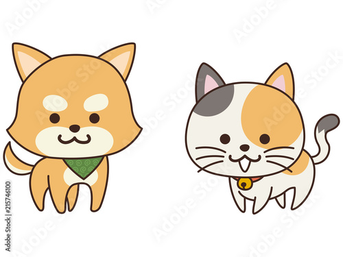お利口なペットの犬と猫