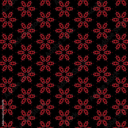 pink flowers in a symmetrical repeating pattern over black background. for textile, fabric, backdrops, wallpapers, backgrounds and elegant surface designs. pattern swatch at Ai. file