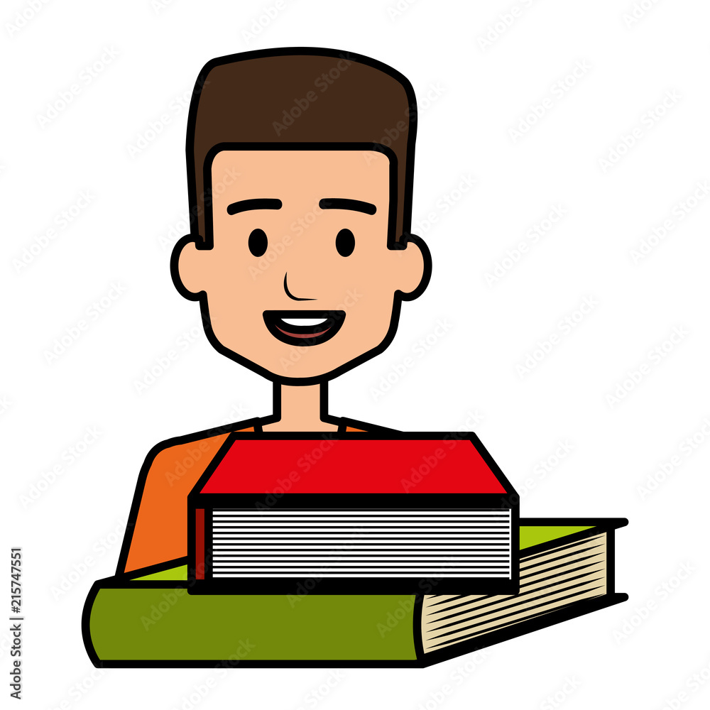 young student with text books school vector illustration design