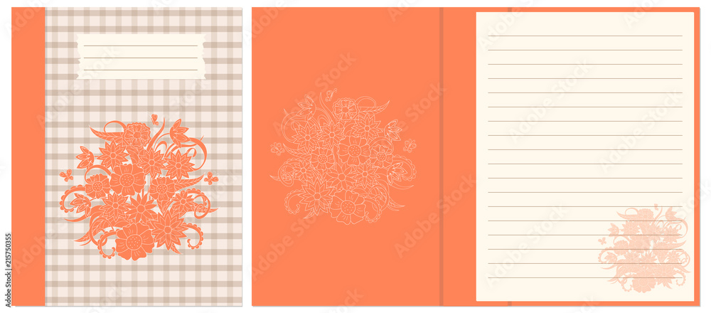 Design notebook with orange boho floral composition