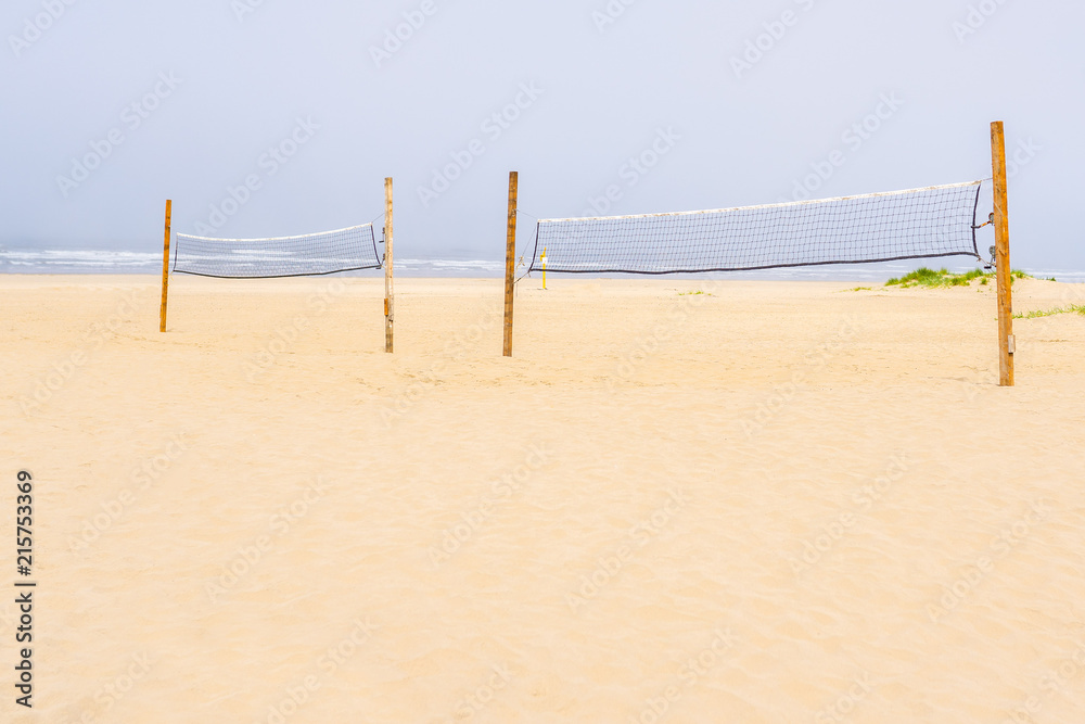 Volleyball nets on the ocean beach