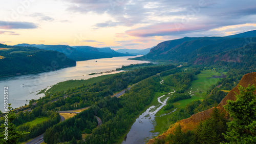 Gorgeous sunset over Columbia river gorge.