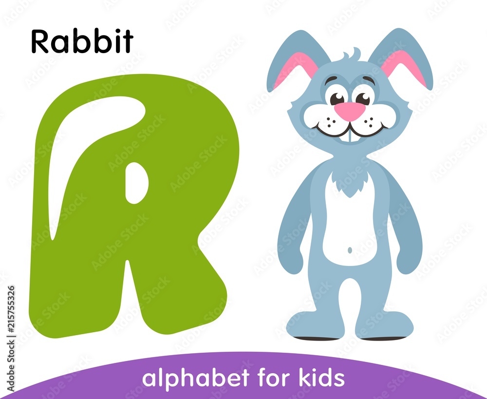 Green letter R and blue Rabbit. English alphabet with animals. Cartoon  characters isolated on white background. Flat design. Zoo theme. Colorful  vector illustration for kids. Stock Vector | Adobe Stock