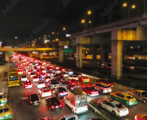 Traffic jam in the city night light background