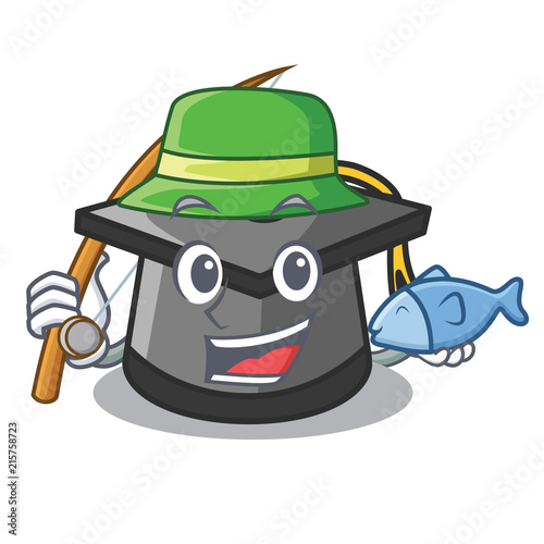 Fishing graduation hat mascot cartoon