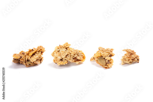 Ingredient of granola isolated on white background.