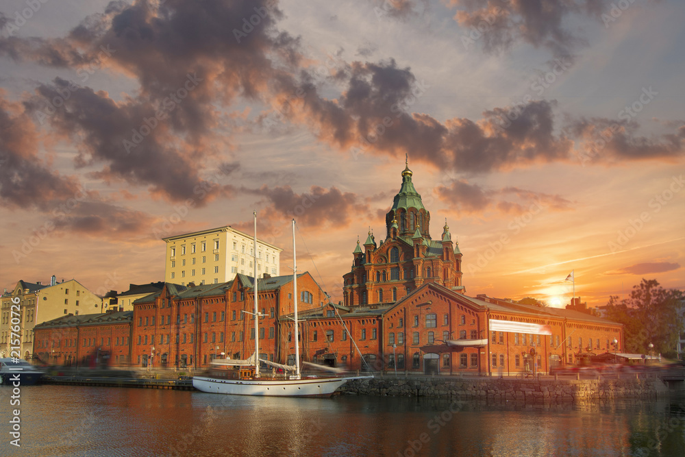 Embankment In Helsinki At Summer Evening, Finland.