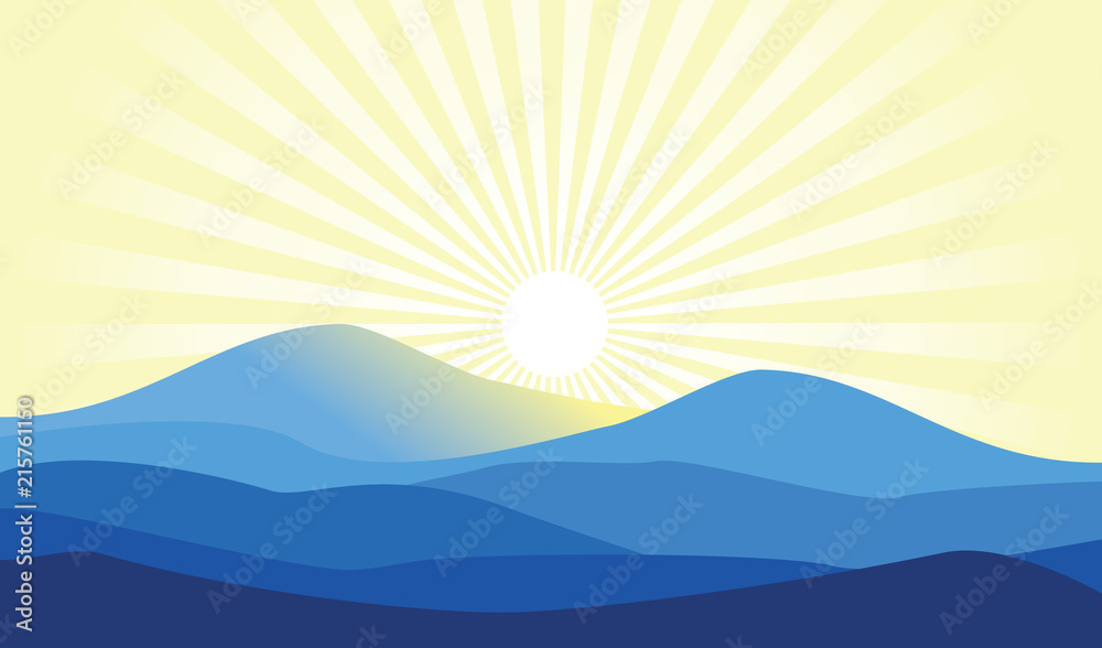 Morning Sunrise Sunburst Blue Mountain Hill Landscape Morning Sunrise Sunburst Blue Mountain Hill Landscape