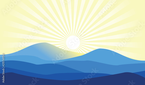 Morning Sunrise Sunburst Blue Mountain Hill Landscape