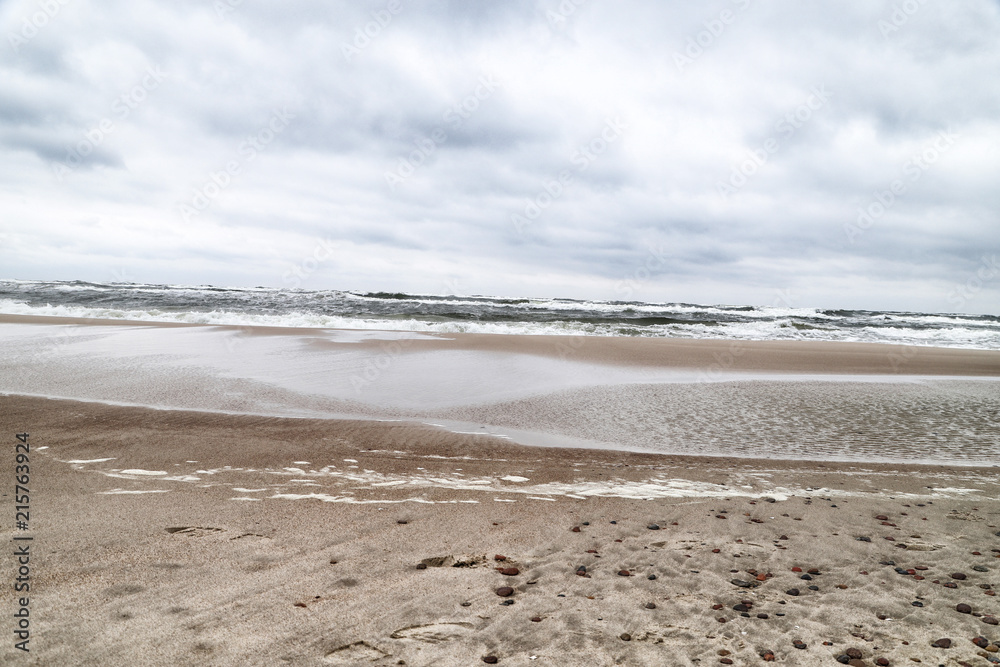 Sea and beach views from the sand dunes of the Curonian spit. Nida in Lithuania and Kaliningrad region in Russia