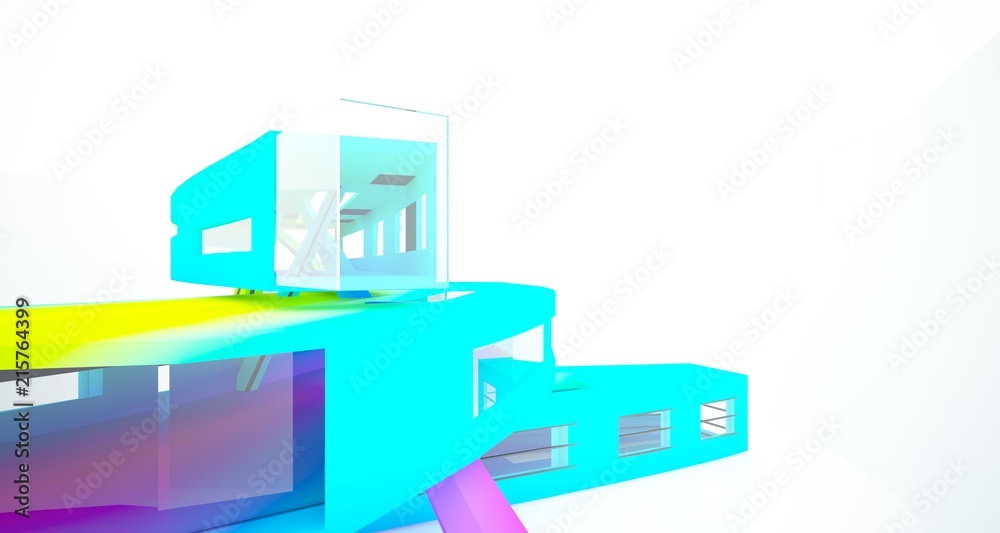 Fototapeta premium Abstract white and colored gradient interior multilevel public space with window. 3D illustration and rendering.