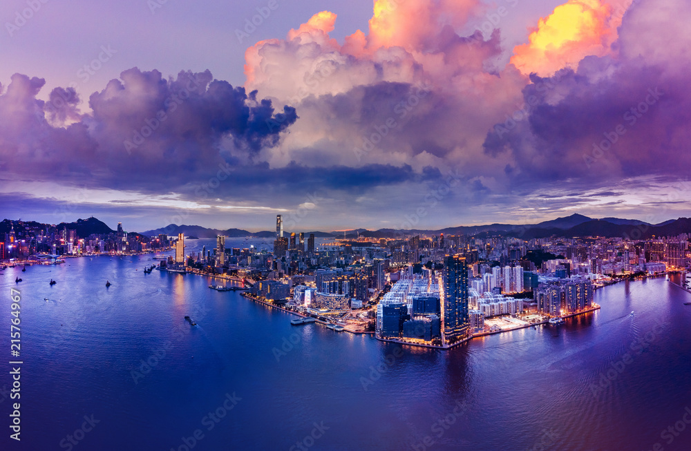 Naklejka premium Hong Kong Cityscape from aerial view