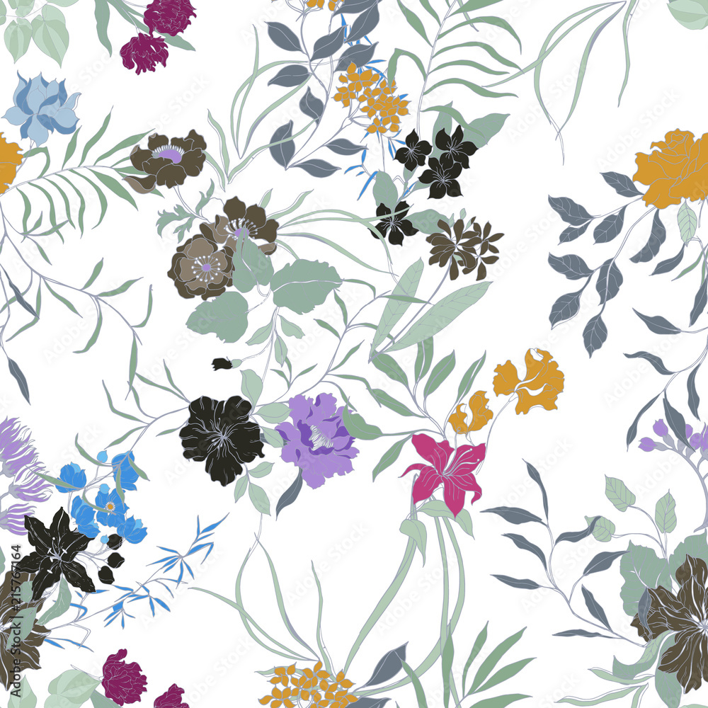 Elegance pattern with flowers and leaf.Floral vector illustration. Elegance pattern with flowers and leaf.Floral vector illustration.