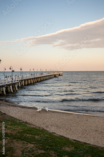 Sunrise over the pier in Gdynia Orlowo.