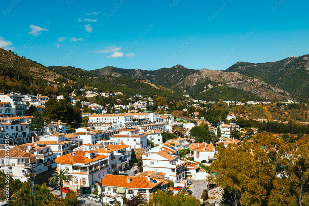 view of Mijas village at sunny day, Costa del Sol, Andalusia, Spain