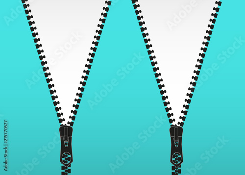 Vector illustration. Zippered lock and unlock. Zipper buttoned. Closed and open zipper. Set.