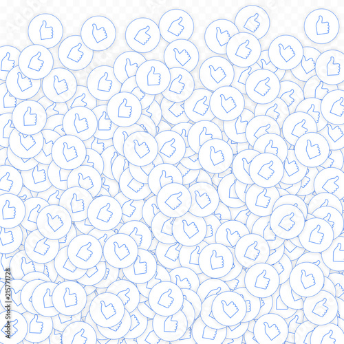 Social media icons. Social media overload concept. Falling scattered thumbs up. Stylish bottom gradi