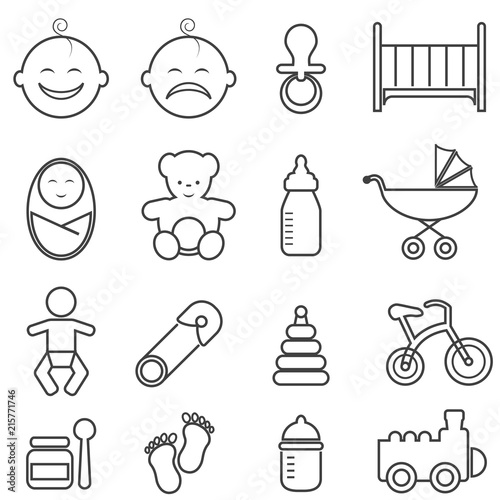 Baby, infant, newborn and birth line icons