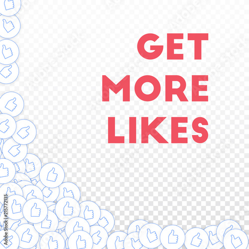 Social media icons. Get more likes concept. Falling scattered thumbs up. Emotional abstract left bot