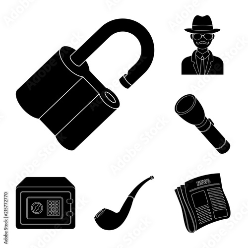 Detective and Attributes black icons in set collection for design.Detective Agency vector symbol stock web illustration.