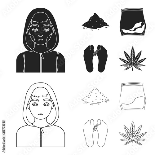 Addict, cocaine, marijuana, corpse.Drug set collection icons in black,outline style vector symbol stock illustration web.
