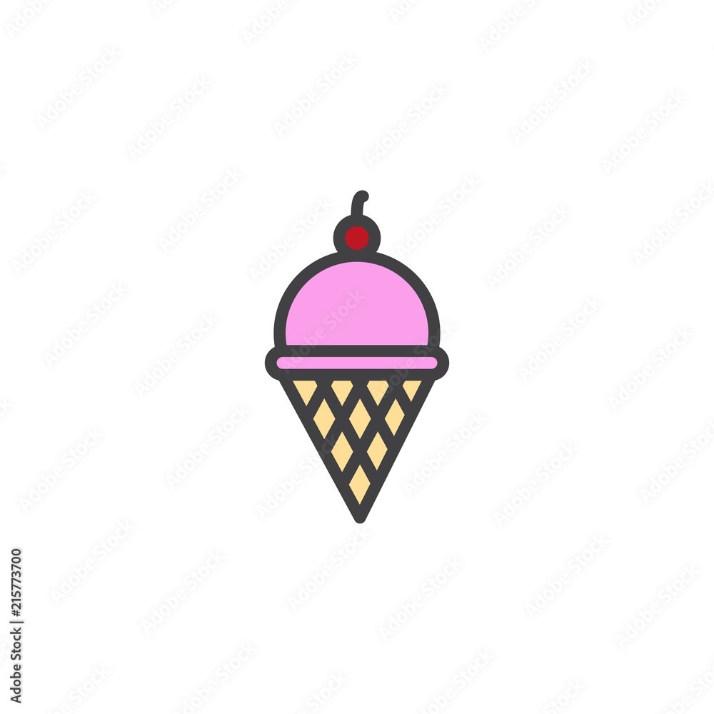 Wafer ice cream cone filled outline icon, line vector sign, linear colorful pictogram isolated on white. Berry ice cream symbol, logo illustration. Pixel perfect vector graphics Wafer ice cream cone filled outline icon, line vector sign, linear colorful pictogram isolated on white. Berry ice cream symbol, logo illustration. Pixel perfect vector graphics