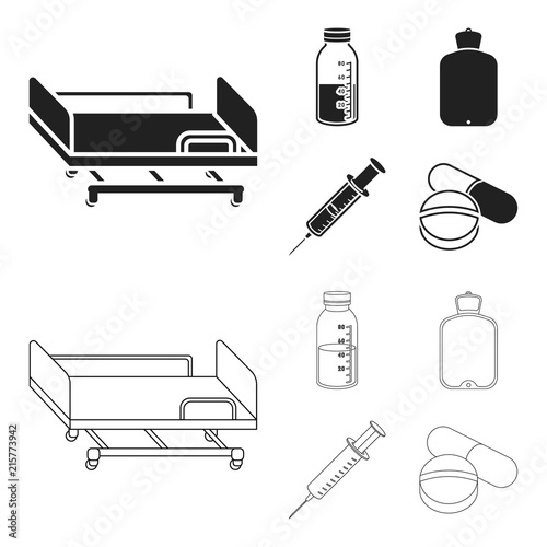 Solution, warmer, syringe, pills.Medicine set collection icons in black,outline style vector symbol stock illustration web.