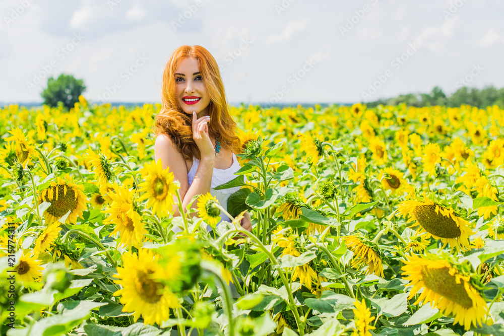 Nature, summer holidays, vacation and people concept - young redhead woman in white dress dreaming about good life and enjoy the moment Nature, summer holidays, vacation and people concept - young redhead woman in white dress dreaming about good life and enjoy the moment