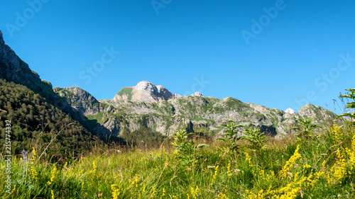 view of Pyrenees mountains with blue sky
