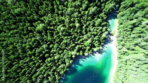 4K scenic flight of Eibsee in Bavaria on the bottom of Zugspitze the highest mountain in germany
