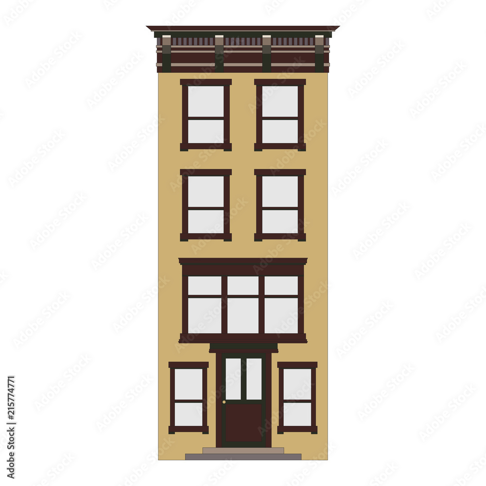 Obraz premium Beautiful detailed linear cityscape collection with townhouses. Small town street with victorian building facades. Template for web, graphic, game and motion design. Vector illustration