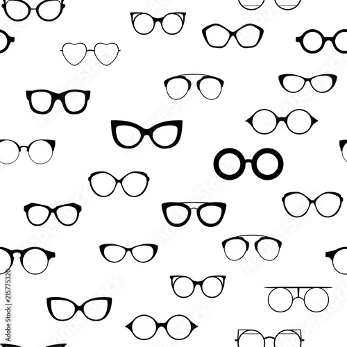 Seamless retro glasses. Sunglasses black silhouettes. Eye glasses icon. Vector illustration.