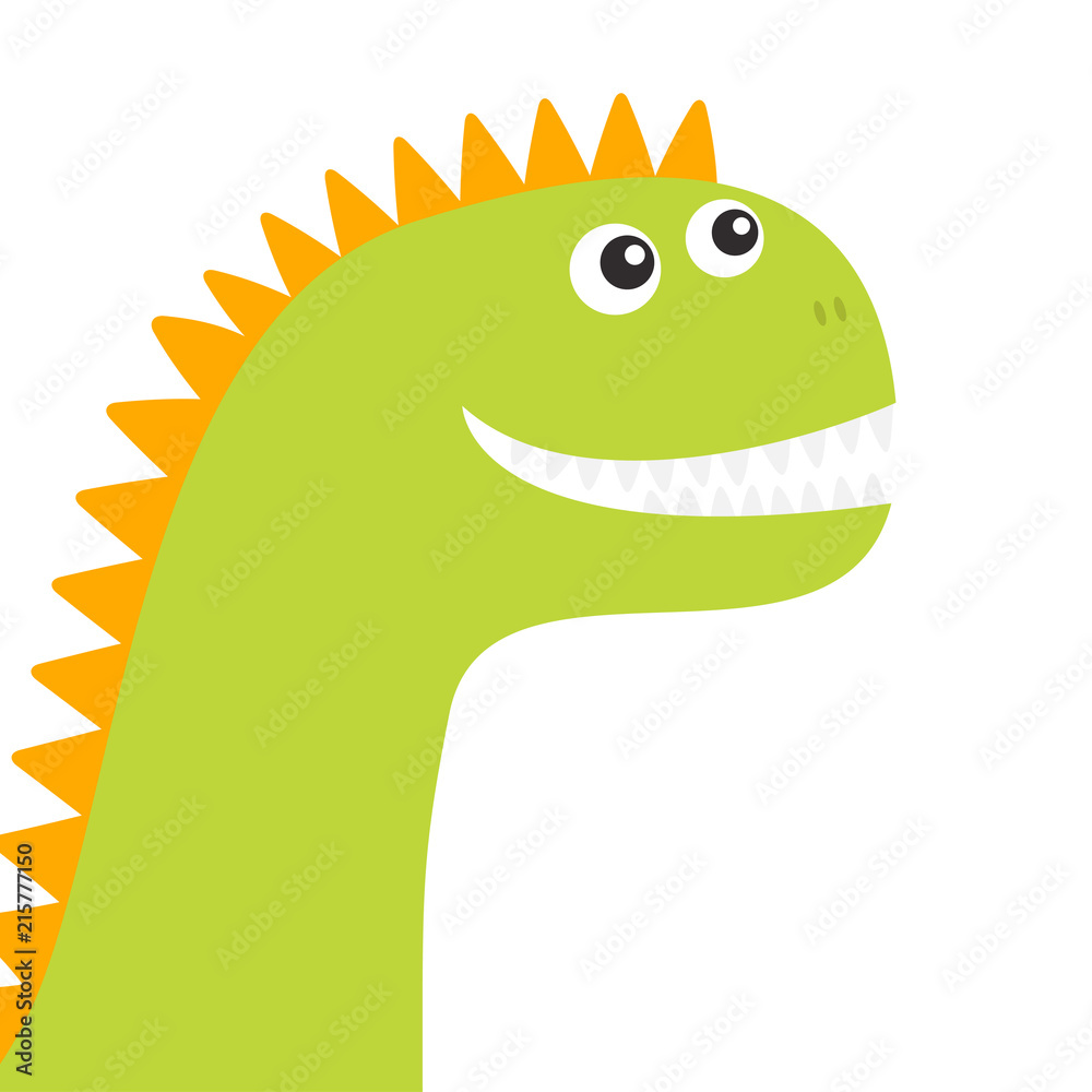 Dinosaur face. Cute cartoon funny dino baby character. Flat design. Green  and orange color. White background. Isolated Stock Vector | Adobe Stock