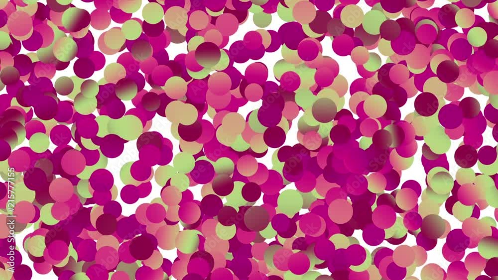 Moving irregular polka dot. Random multicolor confetti on white background.