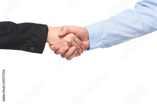 cropped shot of business people shaking hands isolated on white