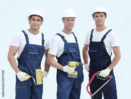Group of professional industrial workers. Isolated over white