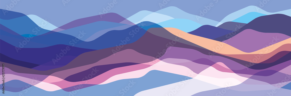 Color mountains, translucent waves, abstract glass shapes, modern background, vector design Illustration for you project