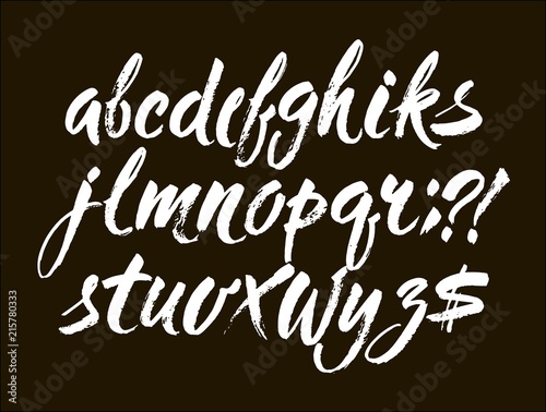 Vector Acrylic Brush Style Hand Drawn Alphabet Font. Calligraphy alphabet on a black background