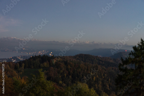 zurich city panorama at sunset seen from uetliberg mountain © DSGNSR
