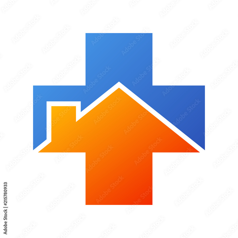 Icono plano medicina en el hogar en azul y naranja Icono plano medicina en el hogar en azul y naranja