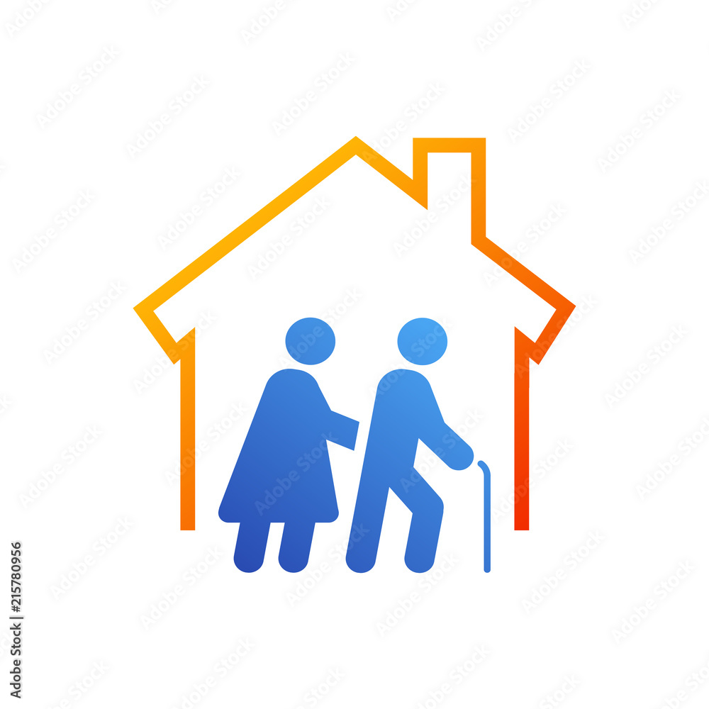 Icono plano residencia ancianos en azul y naranja Icono plano residencia ancianos en azul y naranja