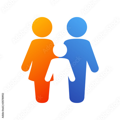 Icono plano familia espacio negativo en azul y naranja