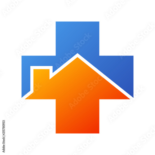 Icono plano medicina en el hogar en azul y naranja