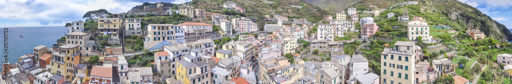 Beautiful panoramic aerial view of Riomaggiore, Cinque Terre - Italy