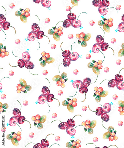 Wallpaper Mural seamless pattern of berries on white background, watercolor Torontodigital.ca