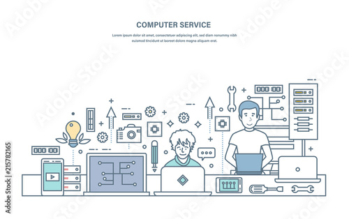 Computer service. Repair, maintenance of equipment in service center.