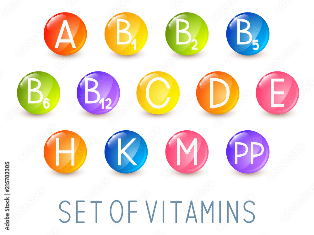 Set of main vitamin icons for Your design - obrazy, fototapety, plakaty 
