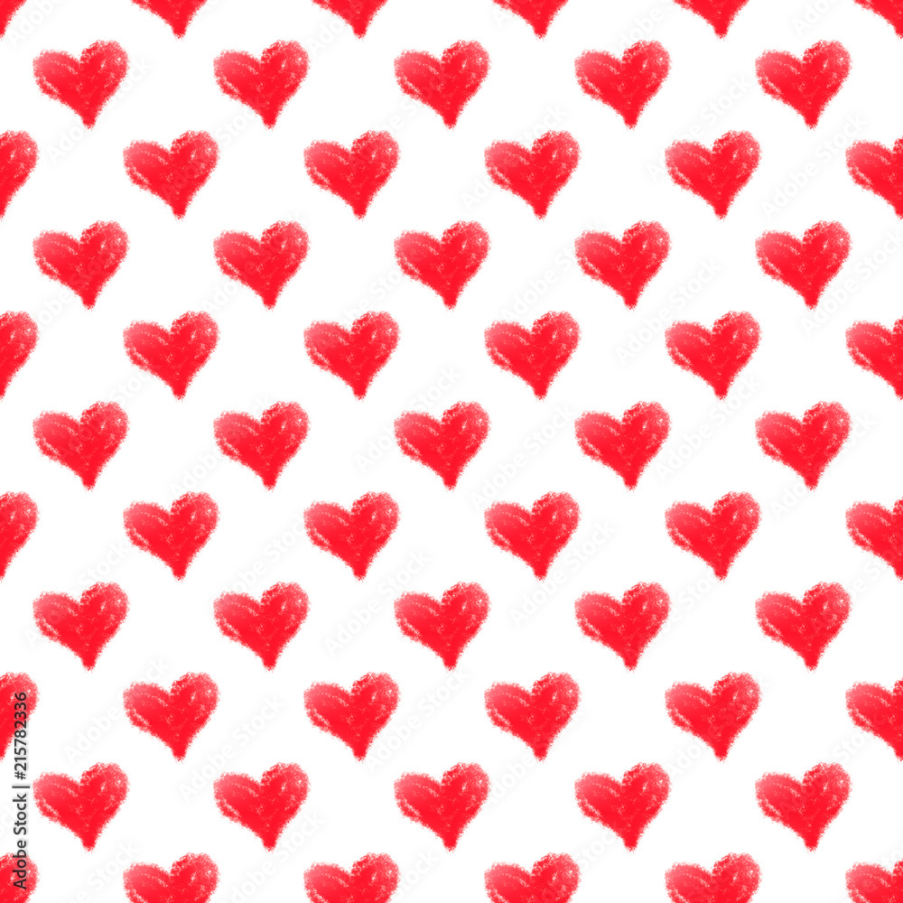 Hearts seamless background, crayon red color Hearts seamless background, crayon red color