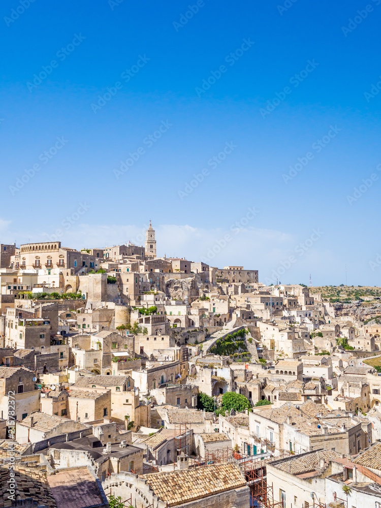 Panoramic view of the Sassi di Matera, prehistoric historic center, UNESCO World Heritage Site, European Capital of Culture 2019 (wide)