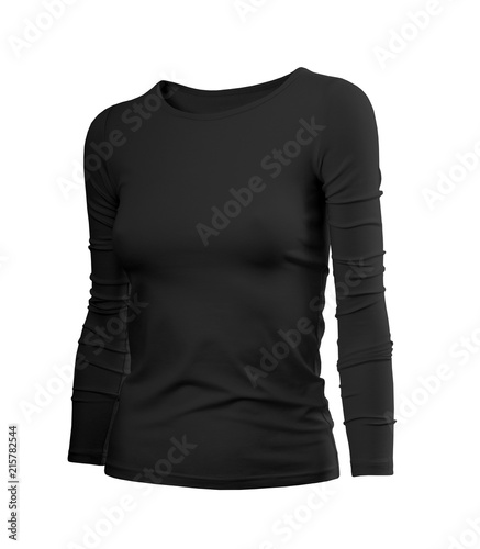 Slim female shirt in black with long sleeves isolated on white background (model 4)